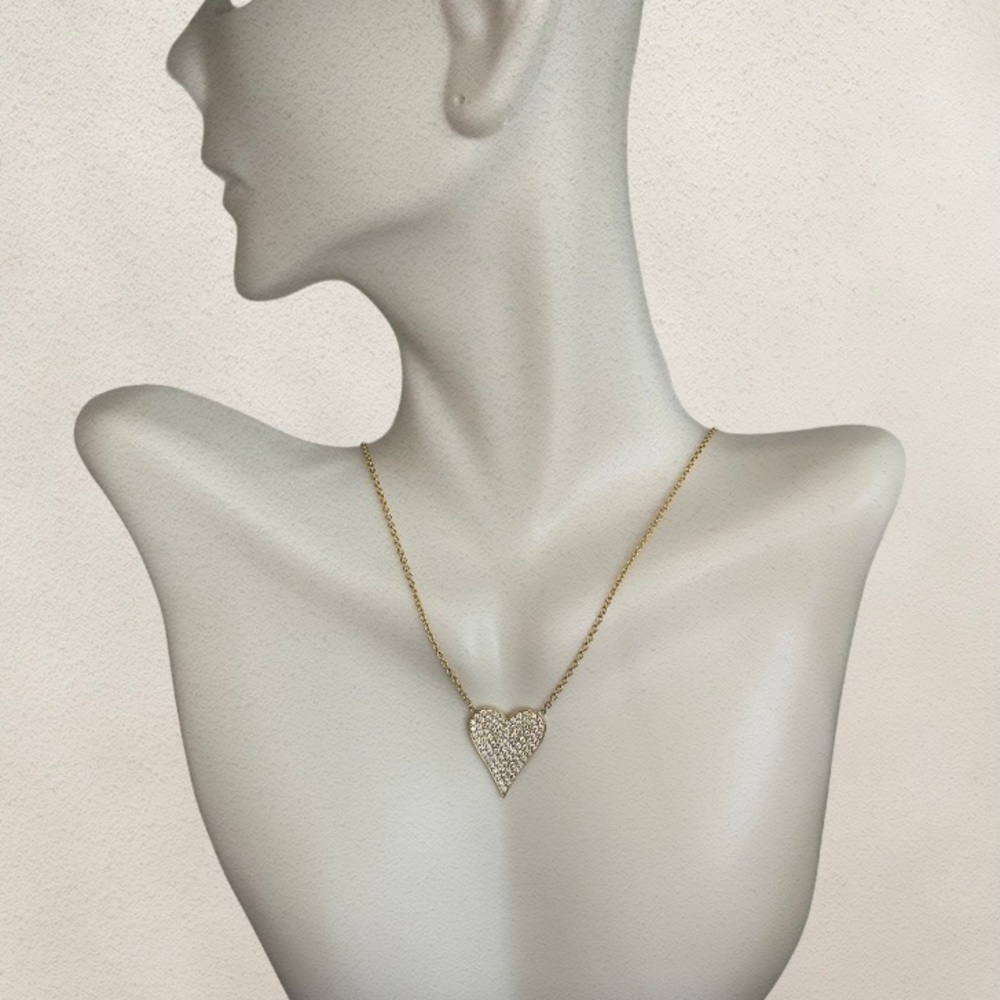 14K Yellow Gold Pave Heart Diamond Necklace